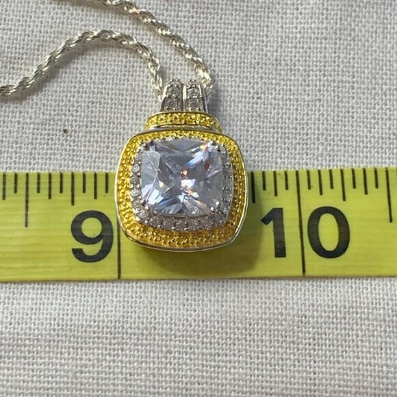 Solid 925 Sterling Silver 5CT Modified Square Cut CZ Pendant on 20" Rope Chain - Picture 12 of 14